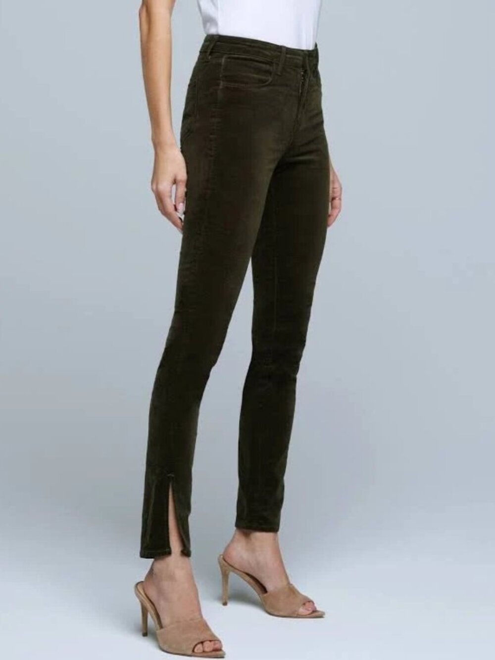 New L'AGENCE Josie High Rise Skinny Split Side Ankle Soft Velvet Black Pants 25